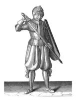 The exercise with the targe and rapier, Adam van Breen, 1616 - 1618, vintage illustration. photo