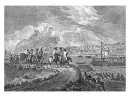 French Shoot the Fleeing Troops on the Gier Bridge, vintage illustration. photo