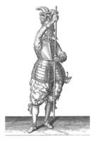 Soldier, viewed from the front, holding his skewer upright, vintage illustration. photo