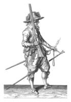 Soldier Holding His Musket Upright with His Right Hand, vintage illustration. photo