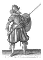 The exercise with shield and spear, Adam van Breen, 1616 - 1618, vintage illustration. photo