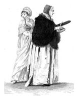 Mother and Daughter on the Way to Church, vintage illustration. photo