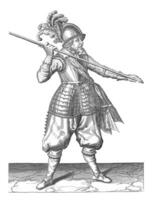 Soldier Carrying His Skewer Wide with His Hands, vintage illustration. photo