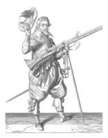 Soldier on Watch Holding His Musket with His Left Hand, vintage illustration. photo