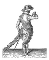 Soldier Pouring Gunpowder Over His Musket, vintage illustration. photo