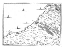 Map of the coast of Northern France, vintage illustration. photo