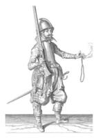 Soldier holding his rudder, vintage illustration. photo