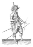 Soldier Holding His Musket Upright with His Right Hand, vintage illustration. photo