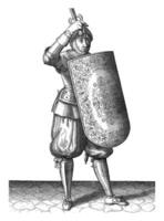 The exercise with the targe and rapier, Adam van Breen, 1616 - 1618, vintage illustration. photo