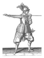 Soldier carrying his skewer horizontally, vintage illustration. photo
