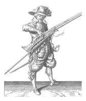 Soldier loosening his wick from the cock of his musket, vintage illustration. photo