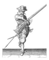 Soldier with a Musket Taking His Wick, vintage illustration. photo