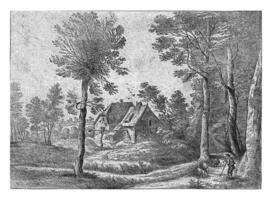 Landscape with a Shepherd Playing at a Farm photo