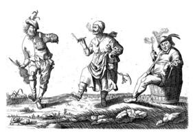 Dancing farmer and his wife and a man on a barrel, Pieter Nolpe, after Pieter Jansz. Quast, 1623-1703 photo