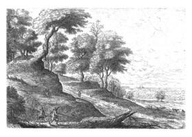 Landscape with two hunters, Philips Augustijn Immenraet, after Lucas van Uden, 1637 - 1679 photo