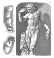 Bacchus statue and two studies of the poor, photo