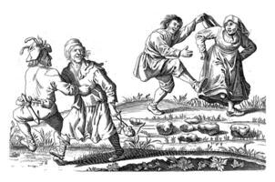 Two dancing peasant couples, Pieter Nolpe, after Pieter Jansz. Quast, 1623-1703 photo