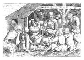 mendigos a un comida en un cabaña, puñal camioneta hoogstraten, después cornelis macizos, 1606 - 1640 foto