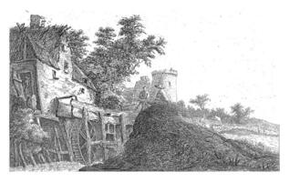 Landscape with watermill and tower photo