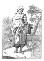 Standing woman with a basket on her arm photo