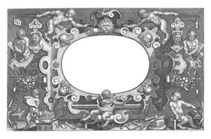 Title in cartouche surrounded by monkeys working as goldsmiths photo