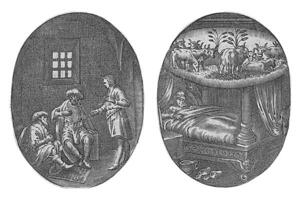 Joseph interprets dreams of cupbearer and baker  The dream of the pharaoh, Hans Janssen, 1615 - 1651 photo