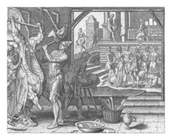 The fattened calf is slaughtered, Philips Galle, after Maarten van Heemskerck, 1596 - 1633 photo
