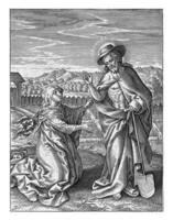 Christ appears as a gardener to Mary Magdalene, Hieronymus Wierix, after Maerten de Vos, 1563 - before 1586 photo