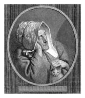 An old woman with a cat, Theodorus de Roode, 1746 - 1793 photo