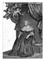 Portrait of Maria de' Medici sitting on a throne, Cornelis van Dalen I, after unknown, 1639 photo