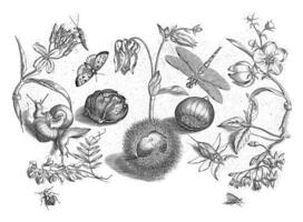 Animals and flowers around chestnuts photo