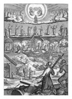 Emblem with clergyman and man praying to God and the saints with their request to live in virtue photo