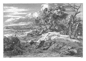 Landscape with figures, Jan van Huchtenburg, after Adam Frans van der Meulen, 1674 - 1733 photo