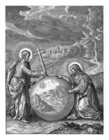 Cristo y María por un orbe en un paisaje, jerónimo wierix, después hendrik camioneta balen, 1563 - antes de 1619 foto