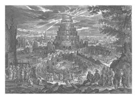 nimrod tiene el torre de Babel construido, ene camioneta londerseel, después dirk aertsz., 1601 - 1702 foto