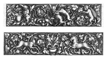 Two friezes, the top one with three hares, Michiel le Blon, c. 1611 - c. 1625 photo
