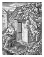 Cristo niño pone un techo, jerónimo wierix, 1563 foto
