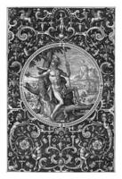 Medallion in which Paris seated against a tree, Adriaen Collaert, 1570 - 1618 photo
