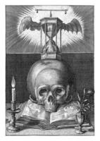 Title print with a skull and an hourglass, Hendrick Hondius I, 1626 photo