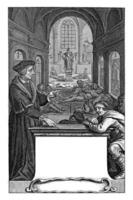 Physician Johannes Fernelius speaks to the sick in the ward where the sick are lying on the floor. photo