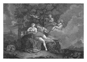 paisaje con Venus y Adonis, matthijs piscina, después nicolas poussin, 1696 - 1727 foto