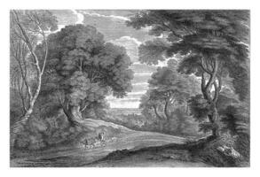 Forest landscape with a man with a pack mule, Alexander Voet II attributed to, after Jacques Fouquier, 1661 - 1689 photo