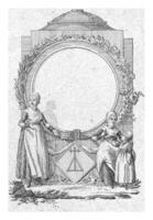 Vignette with women and girl near medallion photo
