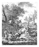 paisaje con un Bebiendo chico y gaitero, ene Delaware visscher, después nicolas pietersz. berchem, 1643 - 1692 foto