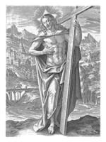 paisaje con Cristo, antonio wierix yo, después maerten Delaware vos, 1601 - 1652 foto