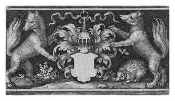 Coat of arms with helmet held by two foxes photo