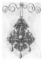 Front of pendant with naked deity with shield, standing on a sphere, anonymous, after Hans Collaert I, 1581 photo