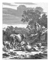 pastor y pastora con un balde, ene Delaware visscher, después nicolas pietersz. berchem, 1650 - 1701 foto