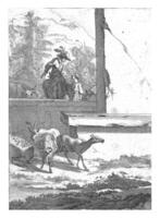 cabras y un jinete por un muro, ene Delaware visscher, después nicolas pietersz. berchem, 1643 - 1692 foto