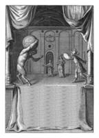 Scene with Satyr Carrying World Globe on Shoulders and Soldier Threatening with Raised Sword. photo